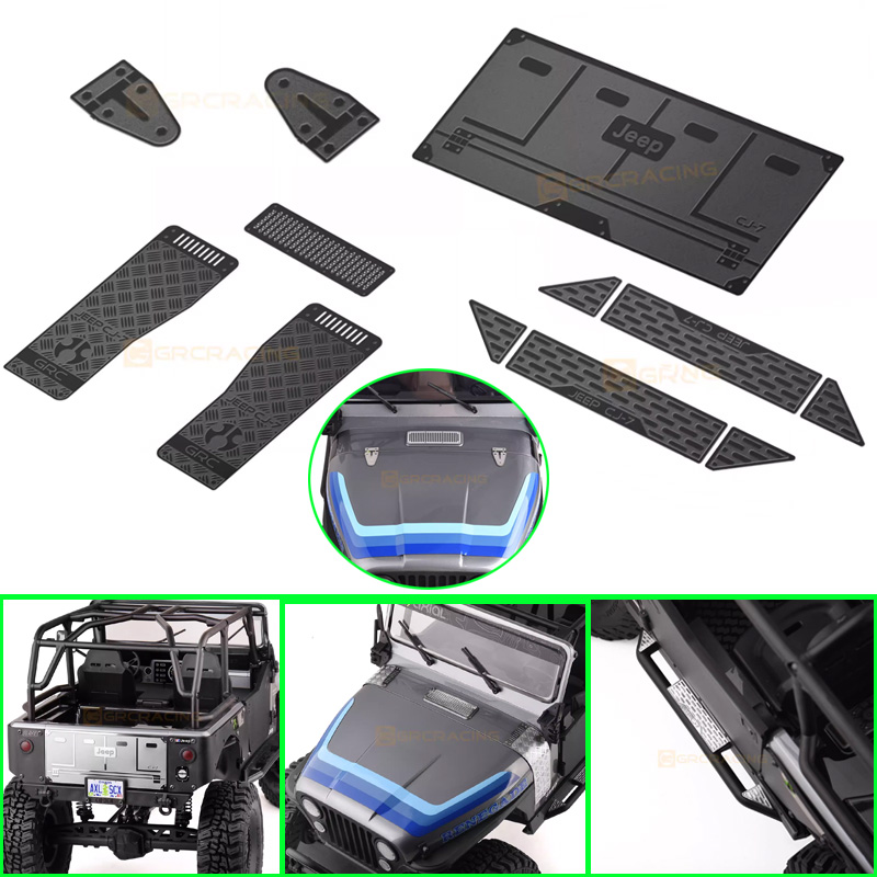 Fpv Drone Tool Kit - แผ่นเปลือกป้องกันโลหะสำหรับตกแต่งแถบด้านข้างฝากระโปรงท้ายบานพับสำหรับรถ1/10 RC ตีนตะขาบรถ scxiii ตามแนวแกน CJ-7